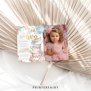 Tea Party Photo Invitation, Wonderland Birthday, Editable Corjl Template image 2