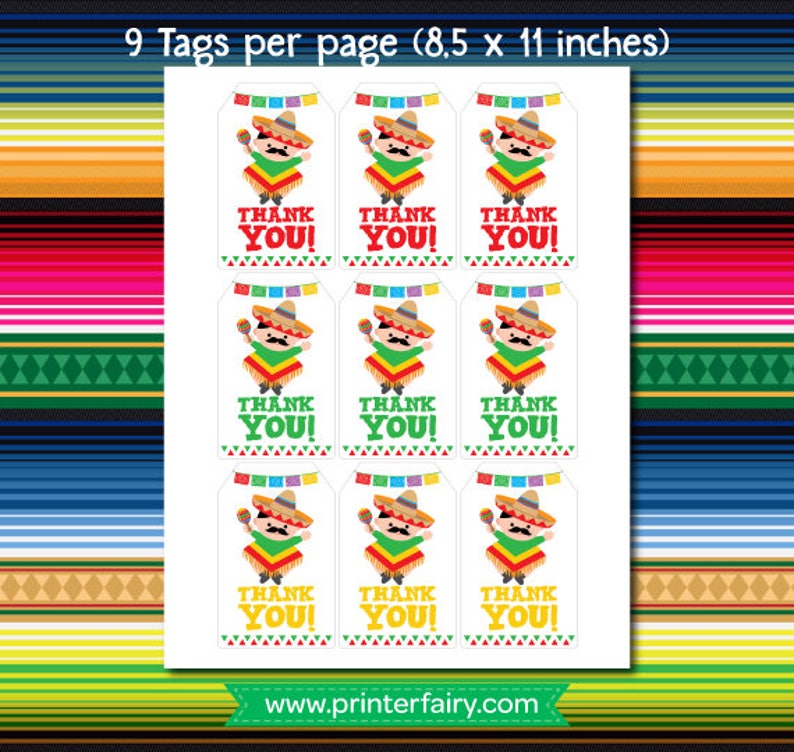 Fiesta Thank You Tags, Fiesta Baby Shower, Fiesta Party, Mexican Baby Shower, Mexican Fiesta Favor tags, Printable Tags, Instant Download image 3