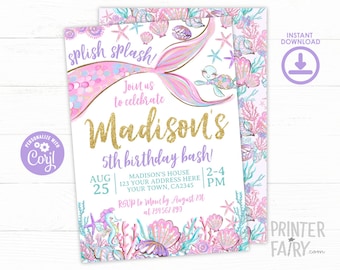 Mermaid Invitation, Under the Sea Birthday Party, Mermaid Birthday Party, Under the Sea Invitation, EDIT YOURSELF Digital Invitation