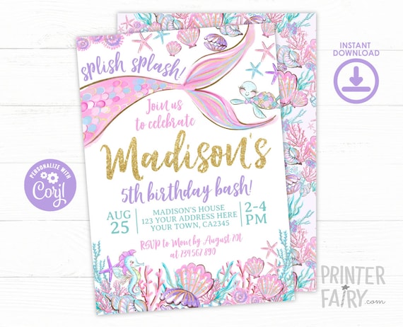 Mermaid Invitation, Under the Sea Birthday Party, Mermaid Birthday Party, Under the Sea Invitation, EDIT YOURSELF Digital Invitation Il_570xn