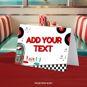 Diner Food Signs, Editable Place Cards, Sock Hop Food Tents Midcentury Sign 1950's Soda Shop, 50's Theme Party, Fifties American Diner Retro