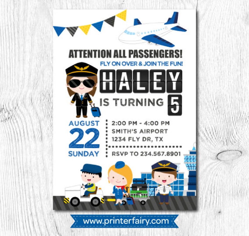 Airplane Invitation, Time Flies Birthday Invitation, Airplane Birthday, Airport Birthday Party, DIGITAL, 2 Options image 2