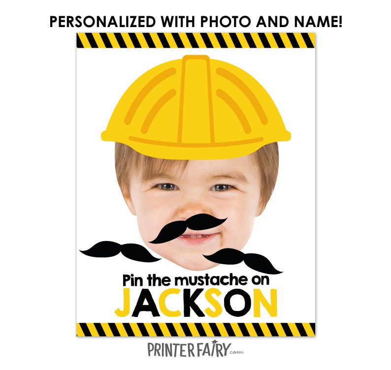 Pin the Mustache Game Construction Birthday Party - Etsy