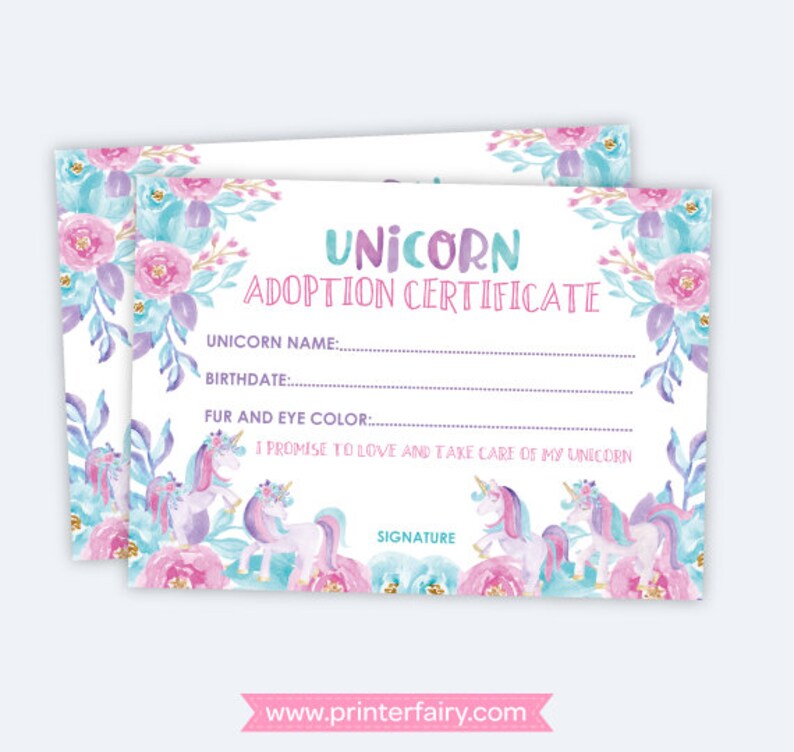 Unicorn Adoption Party Unicorn Adoption Certificate and Sign | Etsy