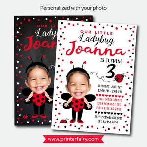 Ladybug Birthday Invitation with photo, Ladybug Party, Personalized Invitation, Polkadot Girls Invitation, 2 options