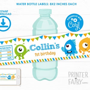 Kleines Monster Wasserflaschenetiketten, EDITIERBARE Etikett, kleines Monster 1. Geburtstagsparty, Geburtstagsdekorationen, INSTANT DOWNLOAD