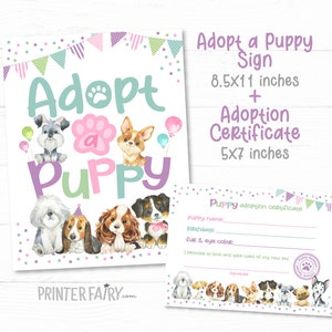 Certificaat adoptie puppy, puppyfeestje, bordje puppyfeestje, bord puppy, puppydecoratie, hondenfeest, adoptie puppy, INSTANT DOWNLOAD