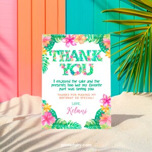 Luau Thank You Cards, Editable, Hawaiian Thank You Notes, Tropical, Luau Birthday Party , Beach Birthday Card Template