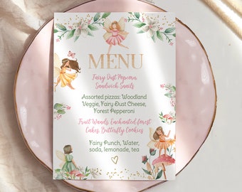 Editable Fairy Dinner Menu, Girl's Fall Fairy Birthday Party Food Table Sign, Whimsical Princess Garden Theme, Instant Download, Corjl