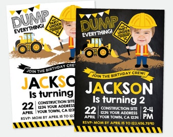 Construction Invitation with Photo, Construction Birthday Party, Dump truck Invitation, Personalized Digital Invitation, 2 options