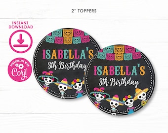 Day of the dead Toppers, EDITABLE Dia de los muertos Stickers, Dia de los muertos decorations, Favor Tags, INSTANT DOWNLOAD