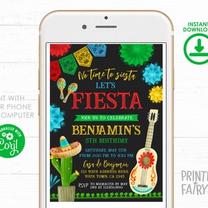 Fiesta verjaardagsuitnodiging, bewerkbare uitnodiging, Cinco de Mayo uitnodiging, Cinco de Mayo verjaardag, Cactus uitnodiging, INSTANT DOWNLOAD