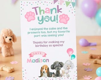 Puppy Pawty Thank You Cards Editable Template, Instant Download