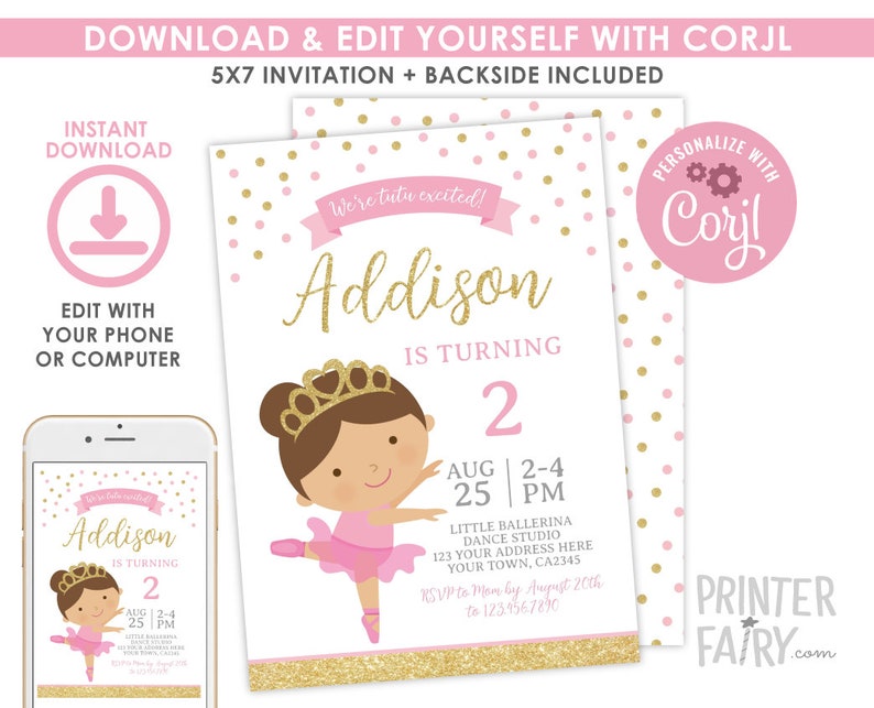 EDITABLE Ballerina Birthday Invitation, Tutu Invitation, Dance Birthday Party, Ballet Invitation, Any age, INSTANT DOWNLOAD image 2