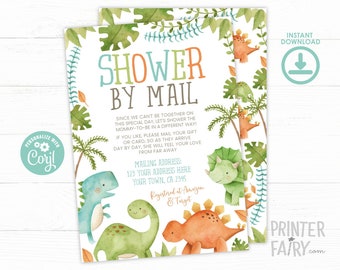 Baby Shower by Mail Dinosaur Invitation, EDITABLE, Dinosaur Baby Shower, Virtual Baby Shower, Mail Baby Shower Invites, Instant Download