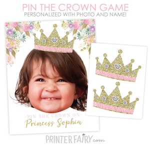 Pin The Crown game, Princess Birthday Party, Princess Decorations, Birthday Party Game, Princess 1st Birthday, DIGITAL Personalized Poster