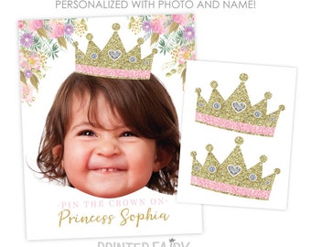 Pin The Crown game, Princess Birthday Party, Princess Decorations, Birthday Party Game, Princess 1st Birthday, DIGITAL Personalized Poster