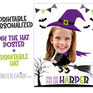 Pin The Hat-spel, Halloween-verjaardagsfeestje, Halloween-feestversieringen, Halloween-feestspel, Pin the Tail, DIGITALE gepersonaliseerde poster