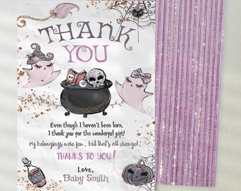 Halloween Baby Shower Thank You Card, EDITABLE, Boo Day, Spooky Baby, Halloween Baby Sprinkle Thank You Notes, Printable, Instant Download