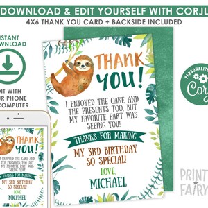 Printable Sloth Thank You Cards
