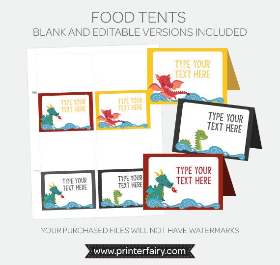 Dragon Food Tents, Dragon Birthday Party, Dragon Birthday Decor, Dragon Editable Food Labels, Dragon Food Labels, Printable Instant download Il_570xn