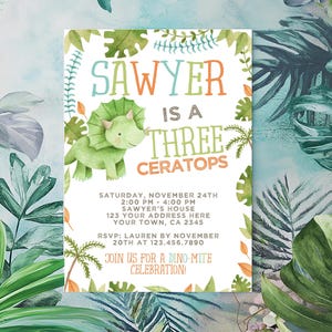 ThreeCeratops Invitation, EDITABLE, Dinosaur Birthday Invitation, Dinosaur Birthday Party, EDIT YOURSELF Digital Invite, Instant Download