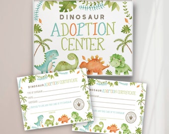 Adopt a Dinosaur Sign and Certificate, Dinosaur Adoption, Dinosaur Birthday Party, Dinosaur Sign, Dinosaur Decorations, INSTANT DOWNLOAD
