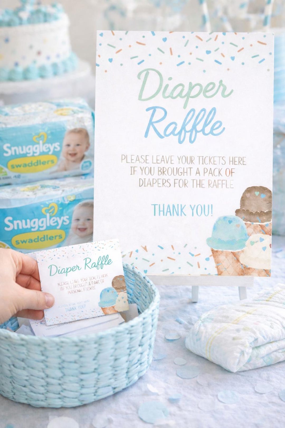 Ice Cream Diaper Raffle Sign and Cards, Baby Shower (digital Download ...