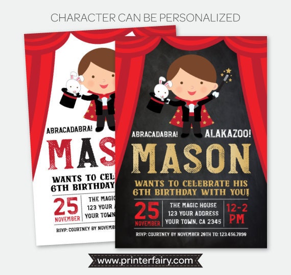 Magic party invitation, Magician birthday party, Magic show birthday invitation, DIGITAL personalized invites, 2 Options Il_570xn