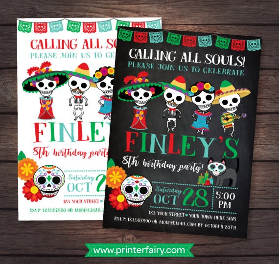 Day of the dead Invitation, Boy Mexican Birthday Party, Day of the dead party, 2 options, DIGITAL Il_570xn