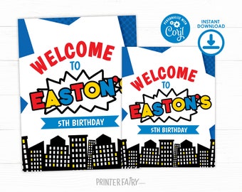 Superhero Birthday Party Welcome Sign, Editable, Little Superhero Party Sign, Comic Welcome Sign, Super Heroes Birthday Party Welcome Sign