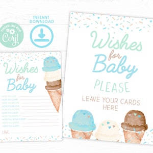 Eis-Baby-Dusche-Wünsche für Baby, Baby-Sprenkel, Eistüte Aquarell-Baby-Dusche, Junge-Baby-Streusel, blaues Eis-Baby-Dusche