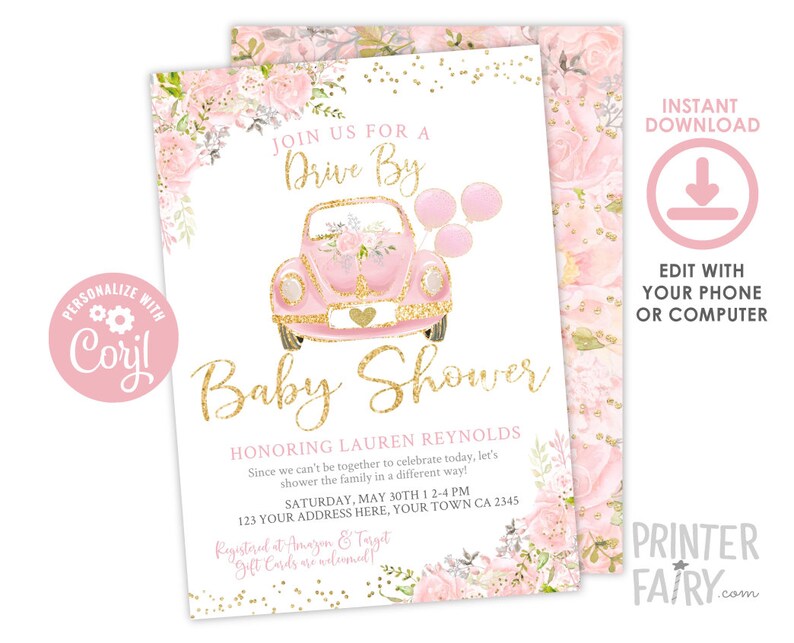 Drive by Baby Shower Invitation Editable Invite Baby Shower Etsy