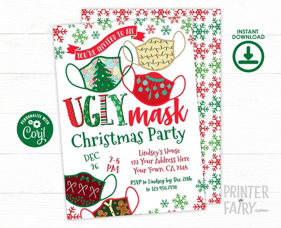 Ugly Mask Invitation, EDITABLE, Ugly Sweater Invitation, Christmas Party Invite, Ugly Sweater Party Invitation, INSTANT DOWNLOAD Il_570xn