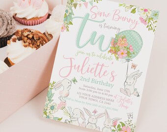 Some Bunny Editable Invitation, 2nd Birthday Invitation, Bunny Invitation, Spring Invitation, Some Bunny is Two Invitation, INSTANT DOWNLOAD