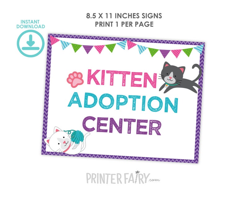 Kitty Kitten Adoption Center Prints, Birthday Party Decor (digital ...