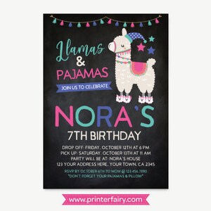Llama Pajama Party Birthday Invitation Slumber Party | Etsy