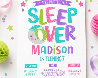 Editable Sleepover Birthday Invitation, Slumber Party (Digital Download)
