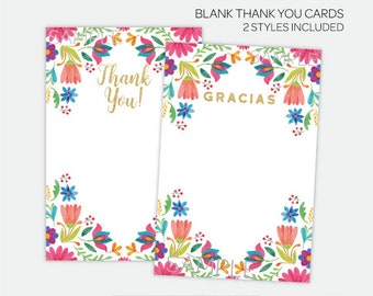 Fiesta Thank You Cards, Fiesta Birthday Party or Baby Shower, 2 styles included, Printable files, DIGITAL, Instant Download