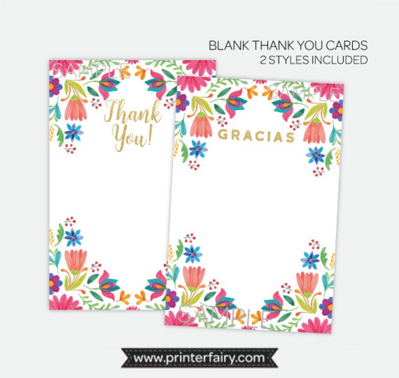 Fiesta Thank You Cards, Fiesta Birthday Party or Baby Shower, 2 styles included, Printable files, DIGITAL, Instant Download image 1