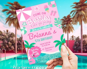 Pool Party Invitation, Malibu Invitation, Beach Party, Editable, Summer Party, Pink Pool Party Party, Flamingo Invitation, INSTANT DOWNLOAD