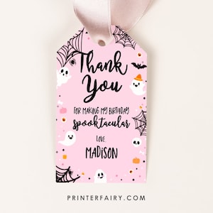 Spooky One Favor Tags, EDITABLE Pink Halloween Favor Tags Ghost Birthday Thank You Tag Spooky Party Spooktacular Party INSTANT DOWNLOAD ghp1