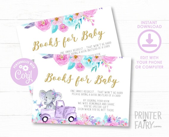 Elephant Baby Shower Books for Baby Tickets, Drive By Baby Shower, EDITABLE, Quarantine Shower, Baby Shower Parade, INSTANT DOWNLOAD Il_570xn