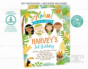 Luau Birthday Invitation, EDITABLE, Hawaiian Birthday Party, Pool Party Invitation, Hawaiian Invitation, INSTANT DOWNLOAD