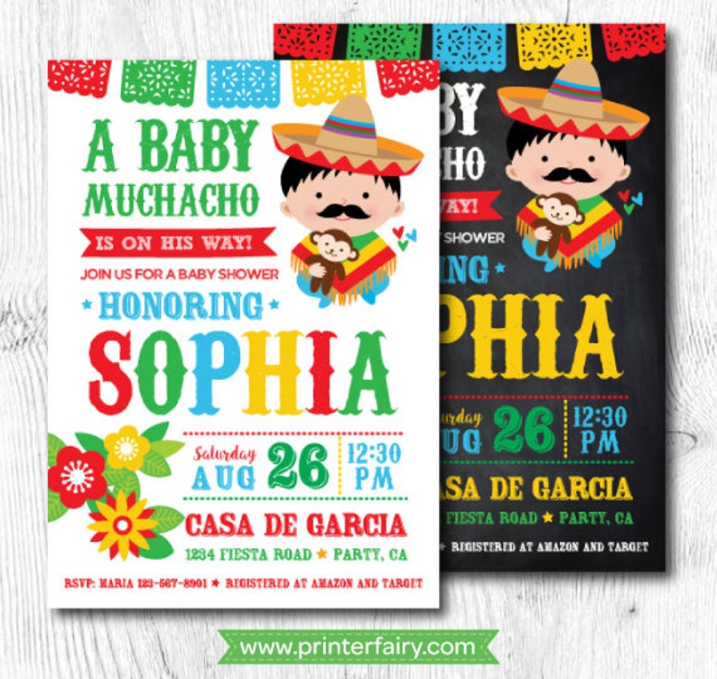 Fiesta Baby Shower Invitations Mexican Baby Shower Etsy