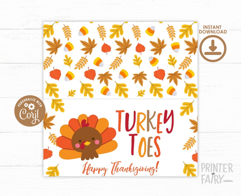 Turkey Toes Label, Candy Corn Treat Bag Label, EDITABLE Little Turkey Label, Thanksgiving Favor, Thanksgiving Topper, Instant Download image 2