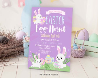 Easter Bunny Invitation, Editable Easter Invite, Egg Hunt Flyer, Instant Download