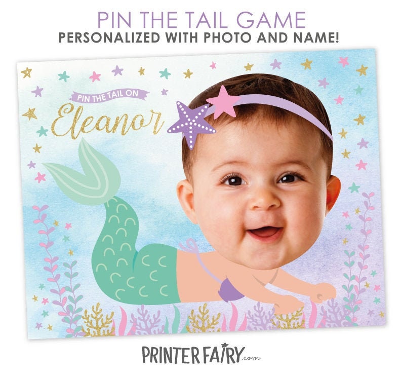 Pin The Tail game, Mermaid Birthday Party, Pin the Tail Mermaid, Mermaid Baby Shower Games, Mermaid 1st Birthday, DIGITAL Personalized Sign image 1