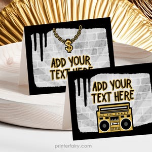 Hip Hop Food Tents bearbeitbare Vorlage Musik Geburtstagsfeier, Lebensmitteletiketten, Hip Hop Partydekorationen, zwei Legit zum Beenden, Sofort Download