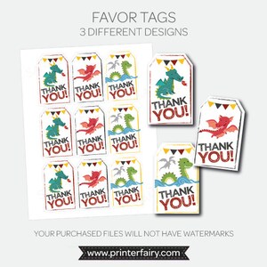 Dragon Party Printable, Dragon Birthday Party, Dragon Birthday Decor, Banner, Tags, Food Tents, Thank You Cards, Toppers, Instant download image 3